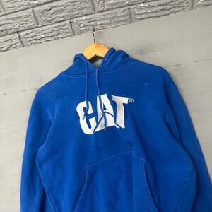Caterpillar CAT Logo Pullover Hoodie Royal Blue Mens Medium Workwear Sweatshirt